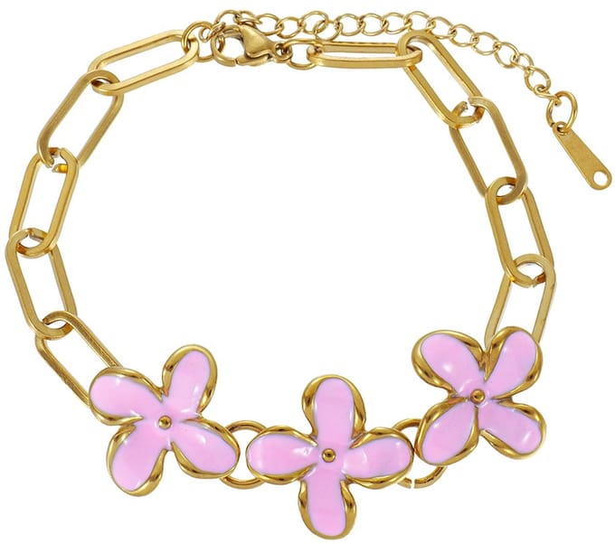 Armband - RVS - bloemen - goudkleurig - verstelbaar 16-21 cm