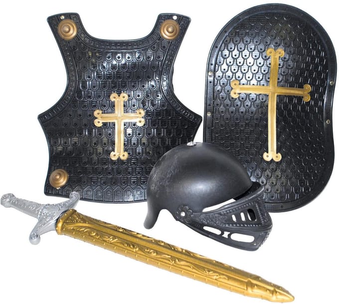 Ridder verkleed accessoires set - 4-delig - zwart - ridder helm en harnas - kunststof