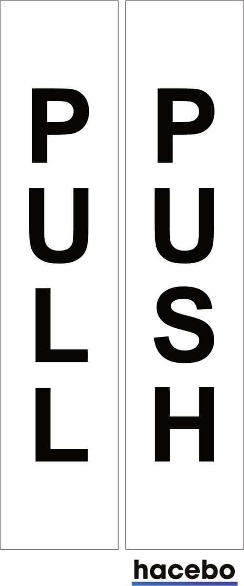 Deursticker Set Push Pull Verticaal - 14x3 cm - Set van 2 stuks - Wit met Zwarte Tekst - Duwen en Trekken - UV en Waterproof