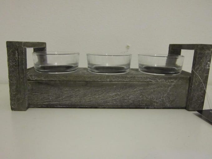 Houten waxinelichthouder 26 x 9,5 x 9 cm