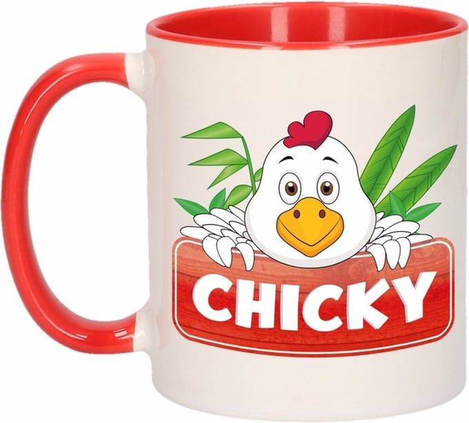 Chicky mok - rood/wit - keramiek - 300 ml - kinder beker kip