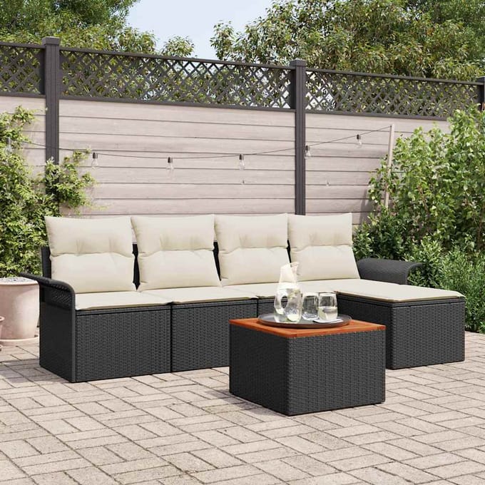 vidaXL - Tuinbank - Set - 6 - st - Zwart - en - Crème - poly - rattan