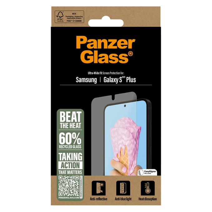 PanzerGlass All-in-One Ultra-Wide Fit Anti-Bacterial Screenprotector geschikt voor Samsung Galaxy S25 Plus
