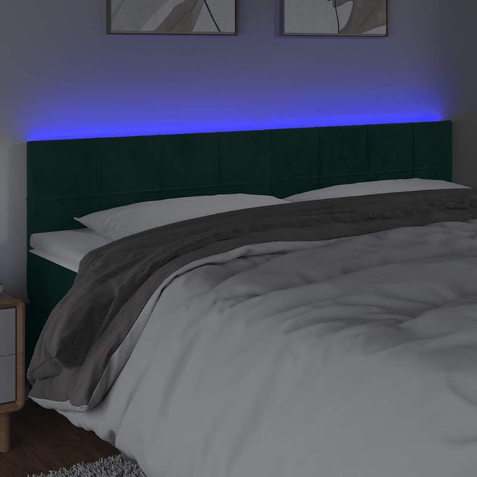 vidaXL - Hoofdbord - LED - 200x5x78/88 - cm - fluweel - donkergroen