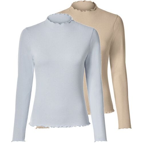 ESMARA Set van 2 dames longsleeves (beige/lichtblauw, M (40/42))