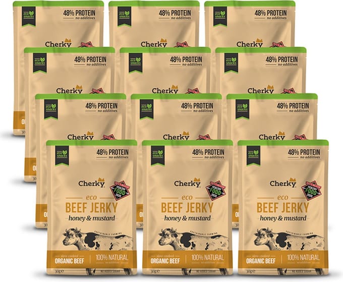 Cherky | ECO Beef Jerky | Honey & Mustard | 12 Stuks | 12 x 30g