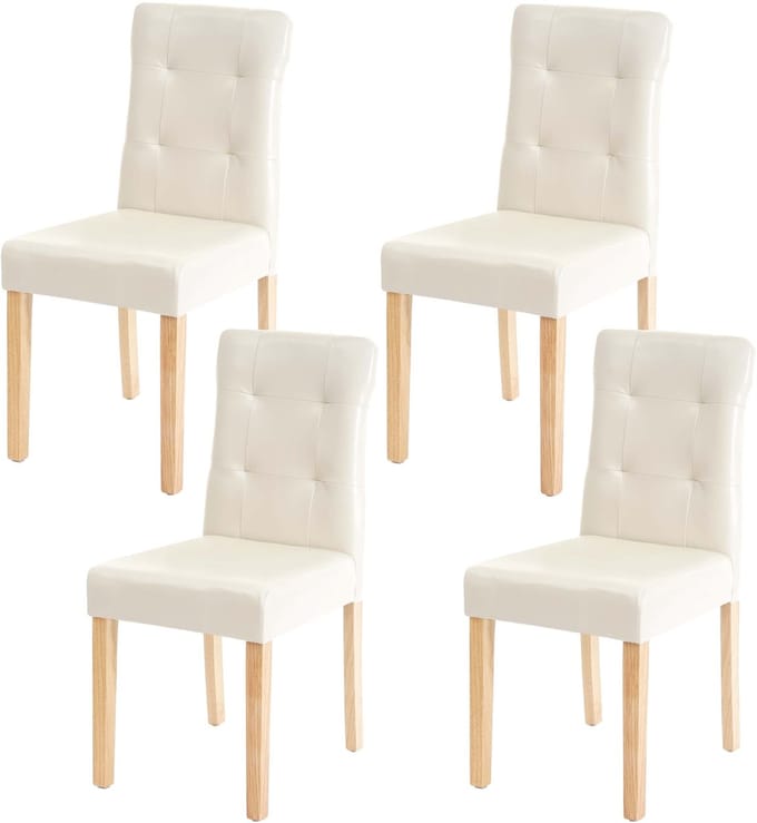 Set van 4 eetkamerstoelen MCW-E58, stoel eetkamerstoelen, MVG-gecertificeerd ~ kunstleer crème, lichtgekleurde poten