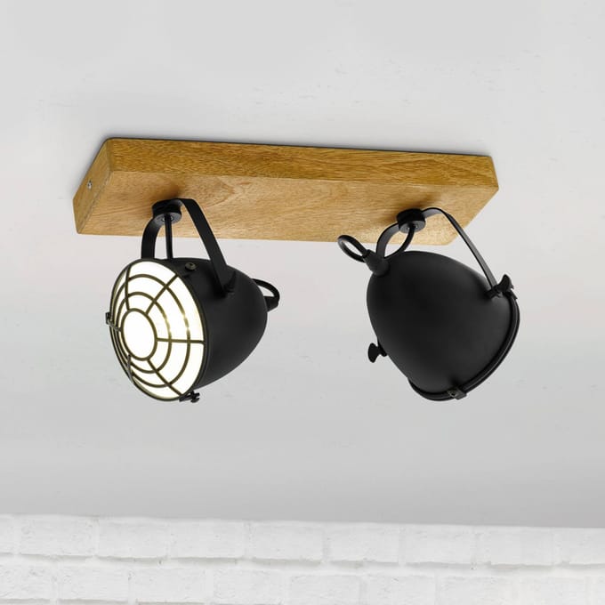 EGLO Plafondspot Gatebeck, hout/zwart, 2-lamps, hout