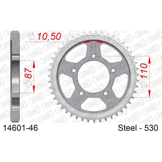Stalen tandwiel Afam 530 46 dents