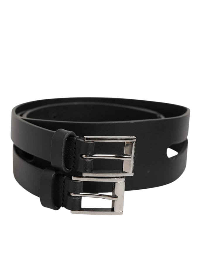 Dolce & Gabbana Zwarte Dubbele Leren Riem met Zilveren Gesp