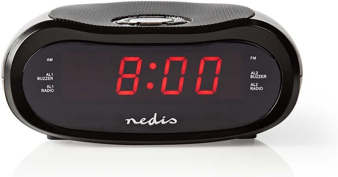 Nedis Wekkerradio - LED - AM / FM - Snoozefunctie - Slaaptimer - 2 Alarmen - Zwart