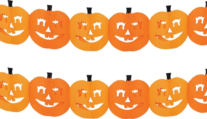 5x stuks halloween feestslinger pompoenen 3 meter - Brandvertragend papier