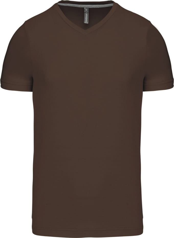 Chocolade T-shirt met V-hals merk Kariban maat S