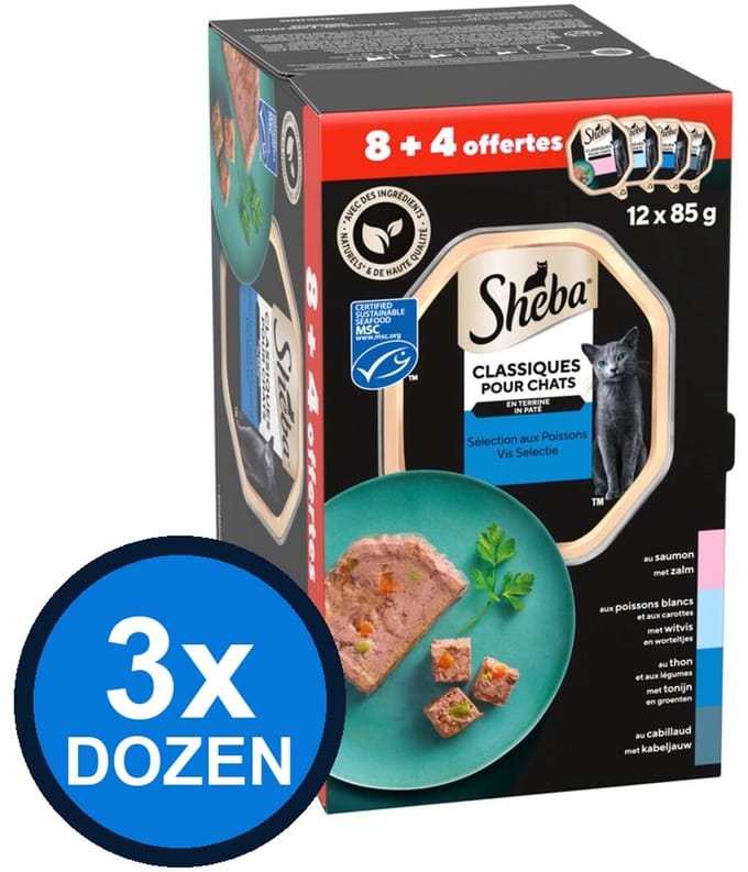 3x Sheba - Classic Paté Vis Selectie Multipack - Kattenvoer Natvoer - 12x85g