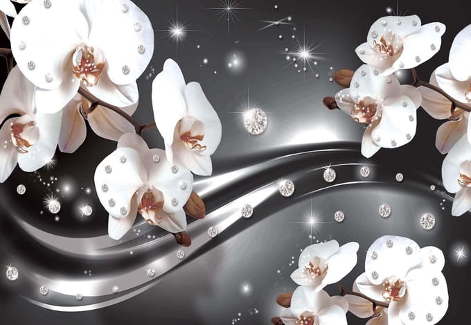 Fotobehang Flowers Orchids Pattern | PANORAMIC - 250cm x 104cm | 130g/m2 Vlies