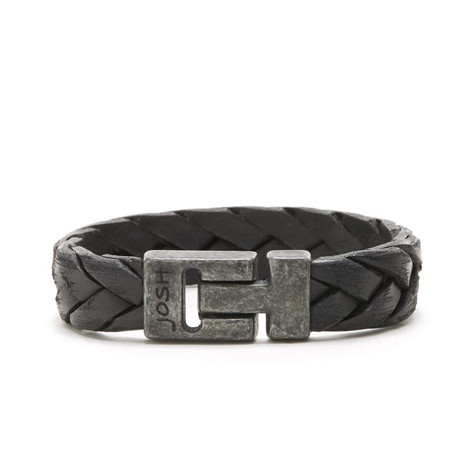 Josh Vintage Heren Armband Leer;Metaal - Zwart