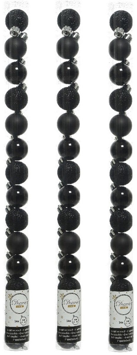 Decoris Mini kerstballen - 42x st - zwart - D3 cm - kunststof - kerstversiering