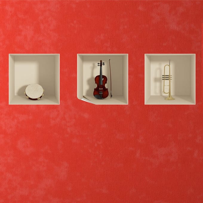 3D-sticker met afbeelding van muziekinstrumenten, 40 x 120 cm