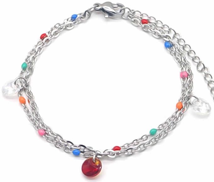 Armband Dames - Gelaagd - Kralen - RVS - Lengte 17-21 cm - Zilverkleurig