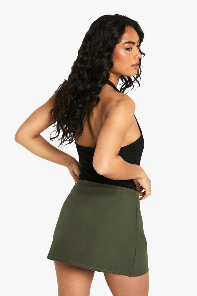 boohoo Dames Basic Geweven Mini Rok | Khaki | Maat: 8