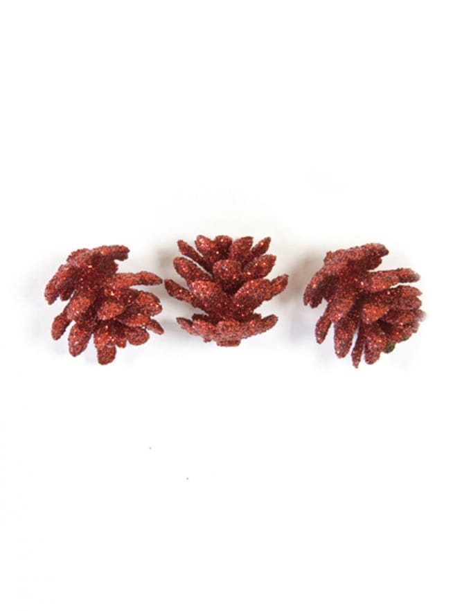 HOBI - 10 rode glitter mini-dennenappels 2 cm kerstdecoratie