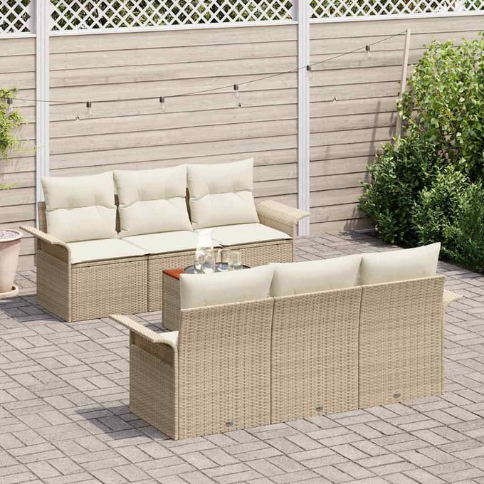 vidaXL - Tuinbank - Set - 7 - st - Beige - en - Crème - poly - rattan