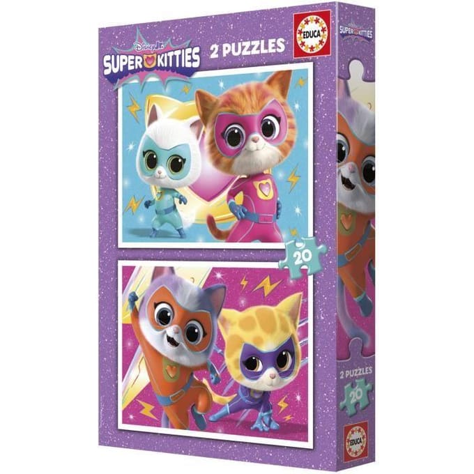 Puzzel - EDUCA - SuperKitties - 2 x 20 stukjes - Veelkleurig - Voor kinderen - vanaf 3 jaar