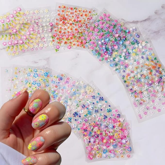 Solidchoice - 30 Zelfklevende Nagelstickers met Bloemenpatroon