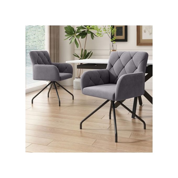 Chaises de salle à manger - MUVOE - Ensemble de 2 - Rembourrées - Métal - Velours gris gris