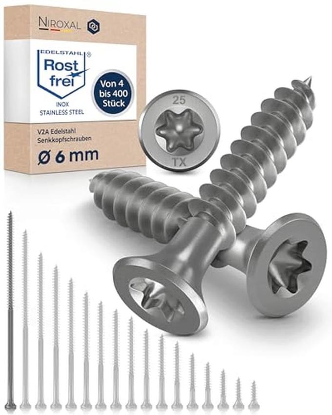 Houtschroeven 6x180mm RVS Torx - 25 Stuks voor Houtprojecten