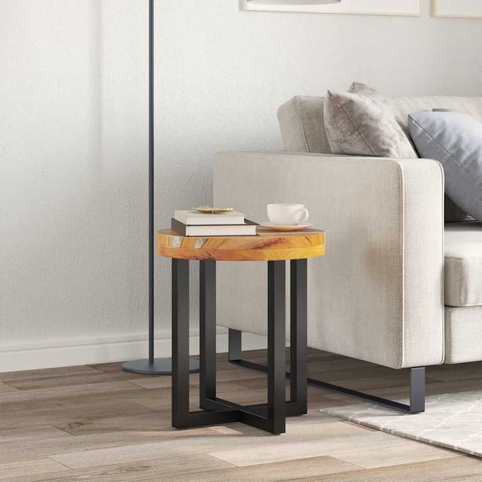 vidaXL - Salontafel - 40x45 - cm - massief - teakhout - en - polyresin