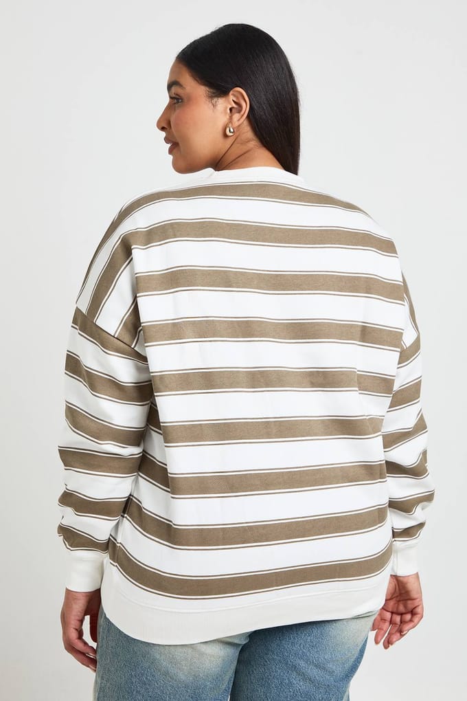 boohoo Dames Plus Gestreept Oversized Sweatshirt | Beige | Maat: 44
