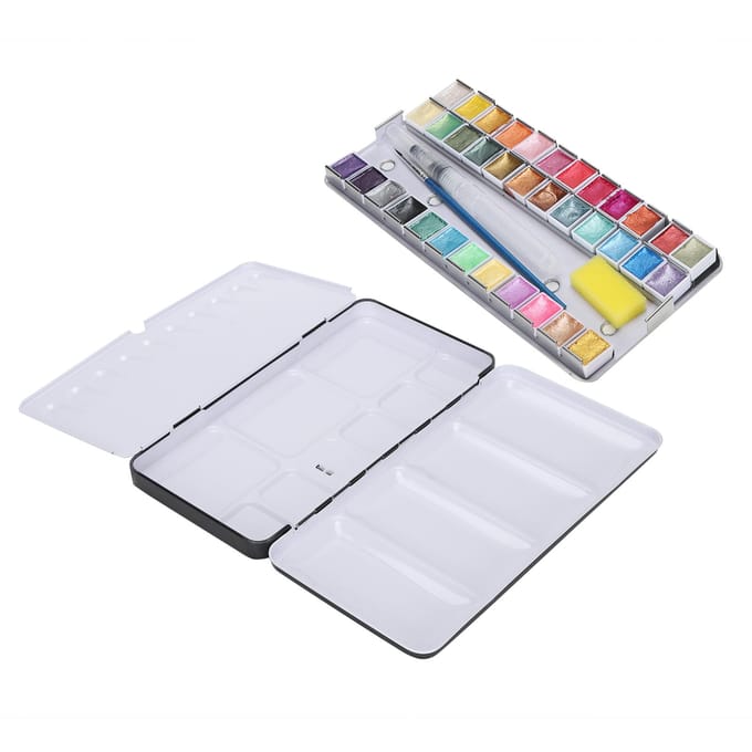 Pearly Lustre aquarelverf, draagbare, heldere aquarelpigmentset met doos, 36 kleuren white