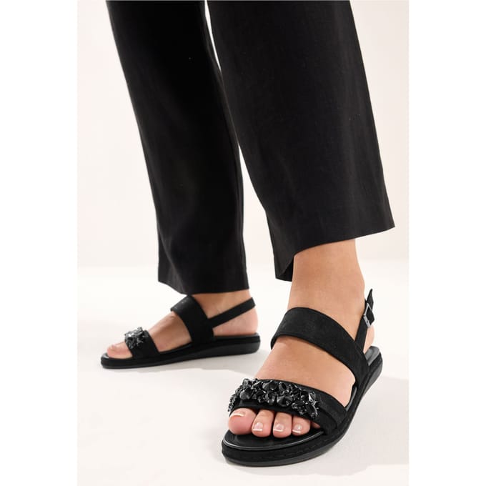 Yours Zwarte Diamante Stone Versierde Sandalen In Extra Wide Eee Fitsize 37EEE