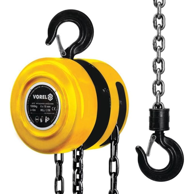 VOREL - Kettingtakel 1000 kg - Staal Geel 80751