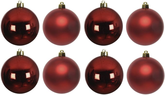 Decoris Kerstballen - 8x st - donkerrood - 10 cm - kunststof - kerstversiering