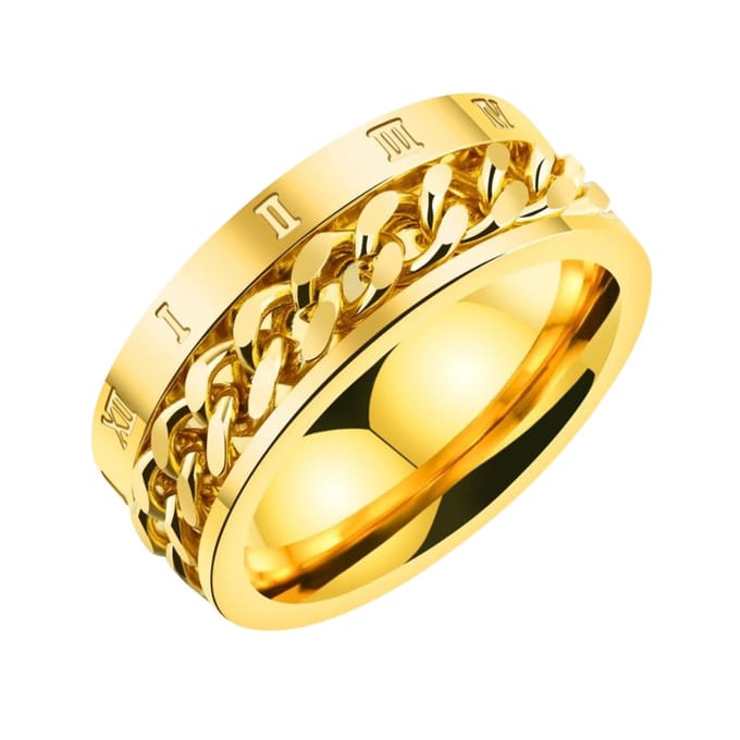 Anxiety Ring - (Rome) - Stress Ring - Fidget Ring - Anxiety Ring For Finger - Draaibare Ring - Spinning Ring - Goudkleurig RVS - (20.00 mm / maat 63)