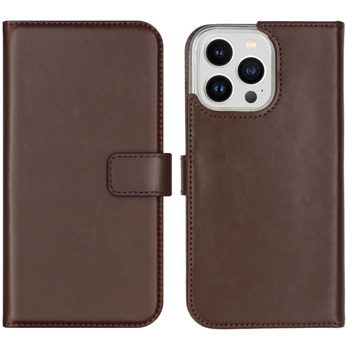Selencia Hoesje - Geschikt voor Apple iPhone 14 Pro Max - Echt Lederen Bookcase - Bruin