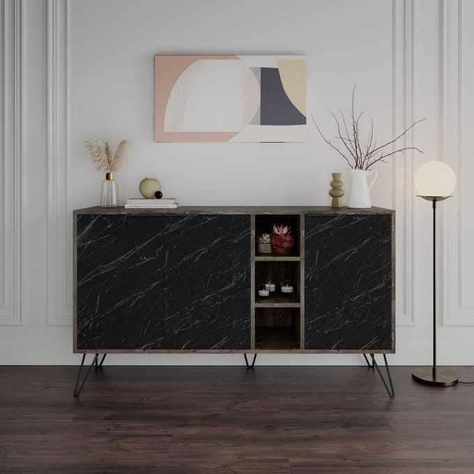 Clara Console | 100% MELAMINE | Donkerbruin, Bendir - Emob - Dressoir - Zwart - Melamine; Spaanplaat