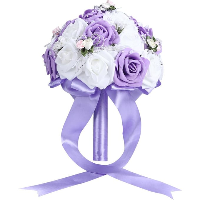 Bouquet de Mariage Artificiel Simulation Fleur à Tenir Décoration Fournitures de Mariage Violet violet