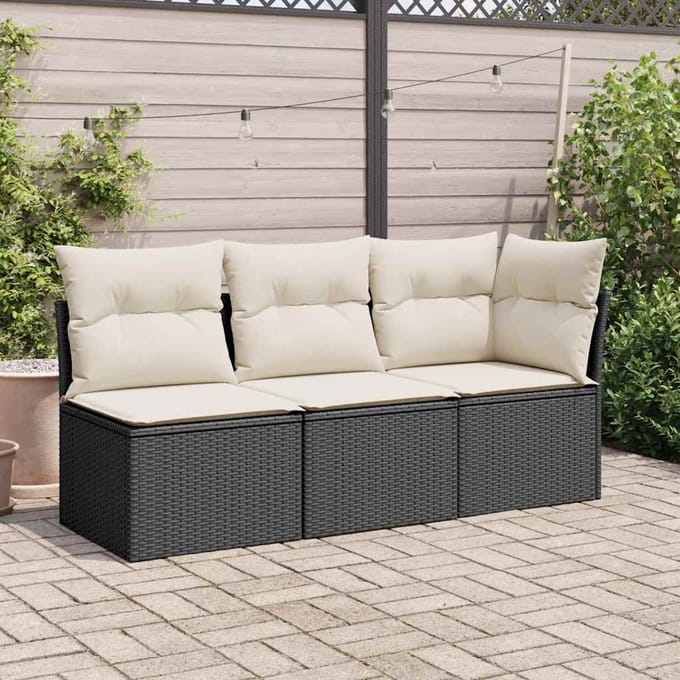 vidaXL - Tuinstoel - zonder - armleuning - met - kussens - poly - rattan - zwart