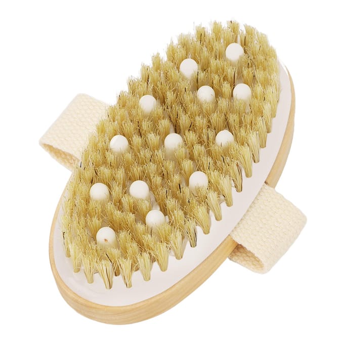 Brosse de Corps Laveur Cadre en Bois Massage Exfoliant Brosse de Corps Sèche pour Drainage Lymphatique beige