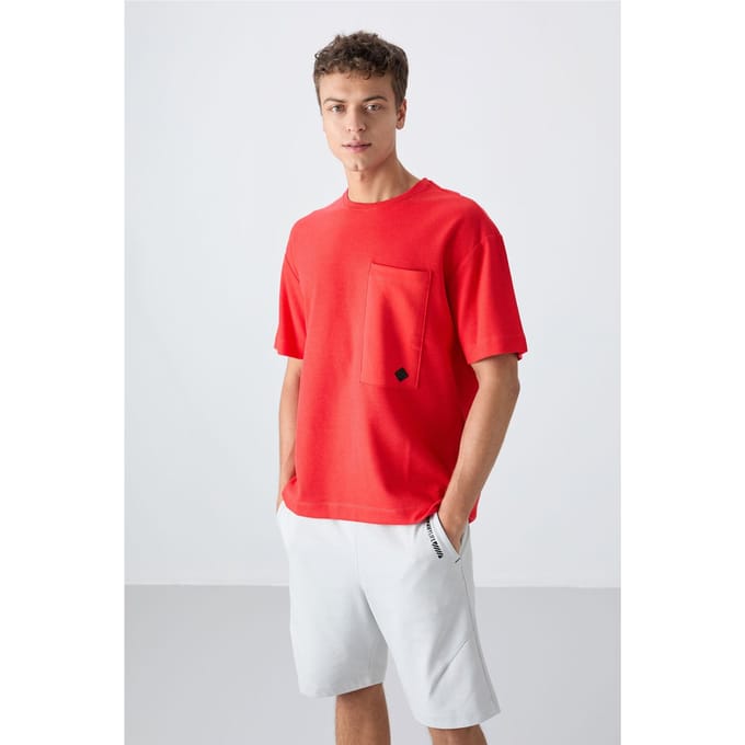 Oversized Katoenmix T-Shirt met Ronde Hals en Pocket