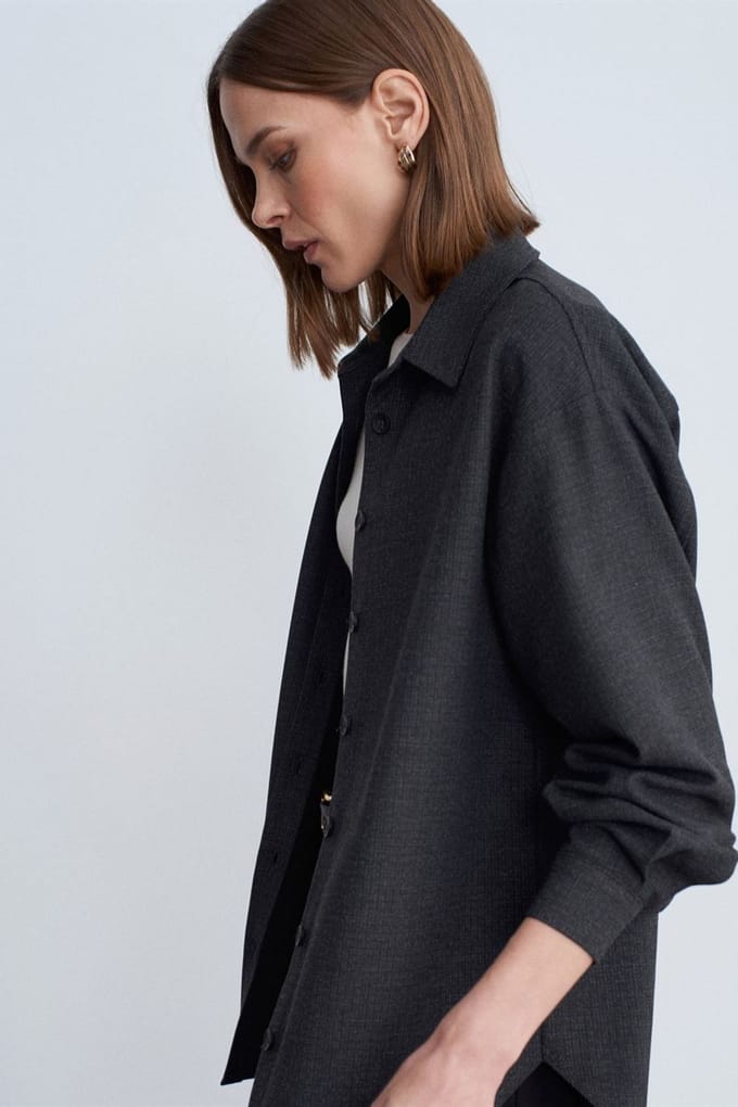 Oversized Langsleeve Micro-patroon Shirt