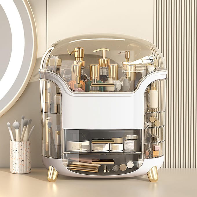 Cosmetische Doos Grote Capaciteit Compartimenten Opbergruimte Draaibaar Waterdicht Transparant Verticale Make-up wit