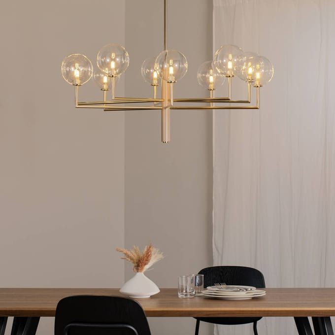Jupiter Kroonluchter Feme, goudkleurig, glas, 10-lamps, G9