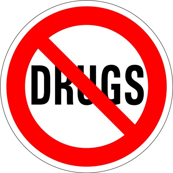 Drugs verboden bord, kunststof 100 mm