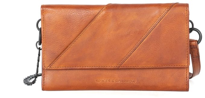 Leren Mini Crossbody / RFID Wallet - Flower - Brandy
