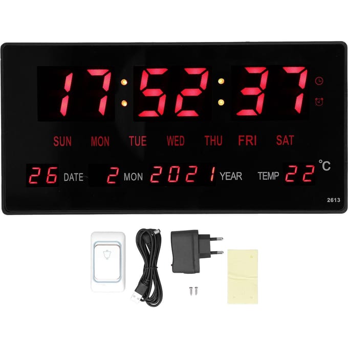 Horloge murale numérique à LED, grand écran, précise, à suspendre, calendrier électronique, avec affichage intérieur red