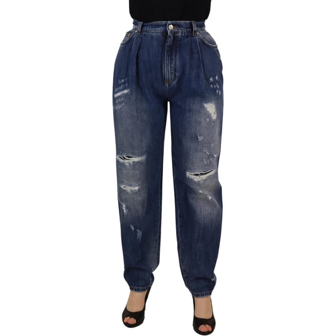 Dolce & Gabbana Blauwe Gewassen Hoge Taille Losse Pasvorm Damesbroek